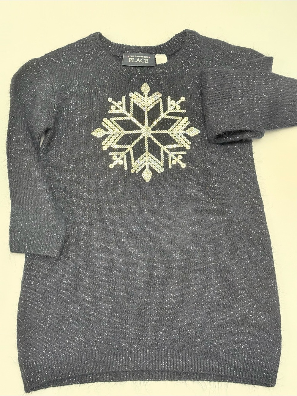 The Children's Place Navy Sparkle Snowflake Sweater Dress